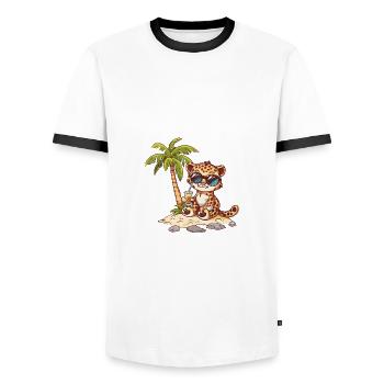 Leopard Sommer Strand Comic - Männer Kontrast-T-Shirt - Weiß/Schwarz - Vorne - AI Model Female 172 light (172cm) & AI Model Male 178 dark (178cm)