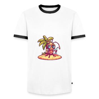 Ant Summer Beach Comic - Men's Ringer Shirt - white/black - Front - AI Model Female 172 light (172cm) & AI Model Male 178 dark (178cm)