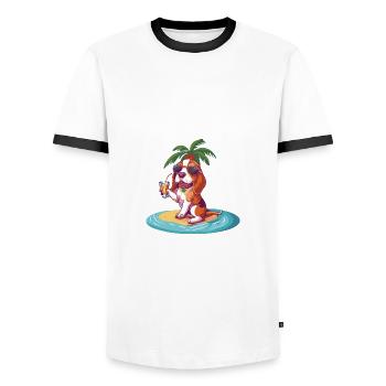 Beagle Dog Summer Beach Comic - Men's Ringer Shirt - white/black - Front - AI Model Female 172 light (172cm) & AI Model Male 178 dark (178cm)