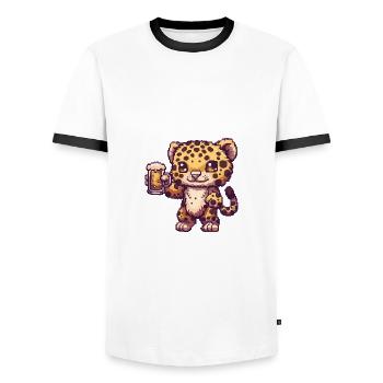 Leopard Beer Pixel - Men's Ringer Shirt - white/black - Front - AI Model Female 172 light (172cm) & AI Model Male 178 dark (178cm)