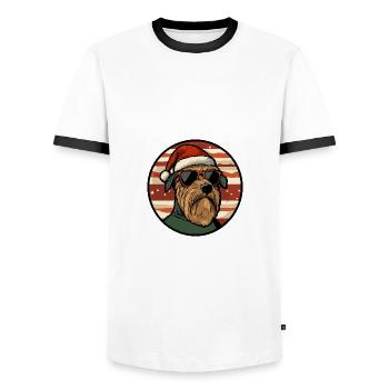Airedale Terrier Hund Weihnachten Cool - Männer Kontrast-T-Shirt - Weiß/Schwarz - Vorne - AI Model Female 172 light (172cm) & AI Model Male 178 dark (178cm)