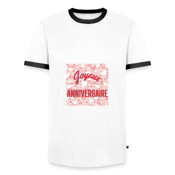 GEBURTSTAG, ALLES GUTE ZUM GEBURTSTAG, ALLES GUTE ZUM GEBURTSTAG - Männer Kontrast-T-Shirt - Weiß/Schwarz - Vorne - AI Model Female 172 light (172cm) & AI Model Male 178 dark (178cm)