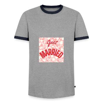GERADE VERHEIRATET, LANG LEBE DIE MARIES, EVJF, VALENTINSTAG - Männer Kontrast-T-Shirt - Grau/Navy  - Vorne - AI Model Female 172 light (172cm) & AI Model Male 178 light (178cm)