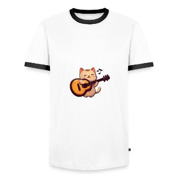 Cat making music - Men's Ringer Shirt - white/black - Front - AI Model Female 172 light (172cm) & AI Model Male 178 dark (178cm)