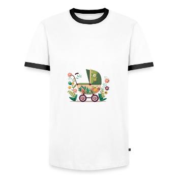 Flowery stroller 1 - Men's Ringer Shirt - white/black - Front - AI Model Female 172 light (172cm) & AI Model Male 178 dark (178cm)