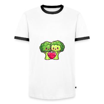 Broccoli Couple Love Heart Valentine's Day - Men's Ringer Shirt - white/black - Front - AI Model Female 172 light (172cm) & AI Model Male 178 dark (178cm)