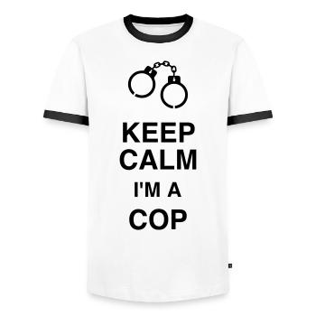 Police Officer Policeman Cop Policier Polizei - Men's Ringer Shirt - white/black - Front - AI Model Female 172 light (172cm) & AI Model Male 178 dark (178cm)