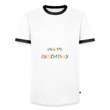 ALLES GUTE ZUM GEBURTSTAG. ALLES GUTE ZUM GEBURTSTAG. JAHRESTAG. - Männer Kontrast-T-Shirt - Weiß/Schwarz - Vorne - AI Model Female 172 light (172cm) & AI Model Male 178 dark (178cm)