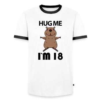 18 Geburtstag - 18 Jahre - Umarmung - Achtzehn - Männer Kontrast-T-Shirt - Weiß/Schwarz - Vorne - AI Model Female 172 light (172cm) & AI Model Male 178 dark (178cm)