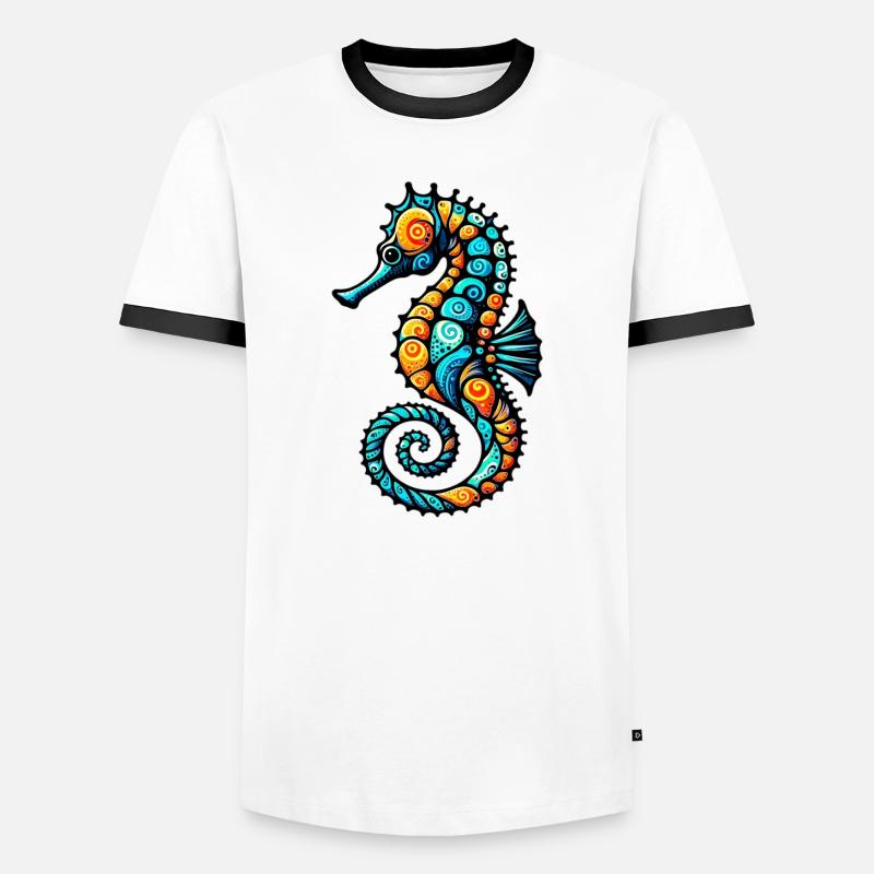 Seepferdchen - Männer Kontrast-T-Shirt - Weiß/Schwarz