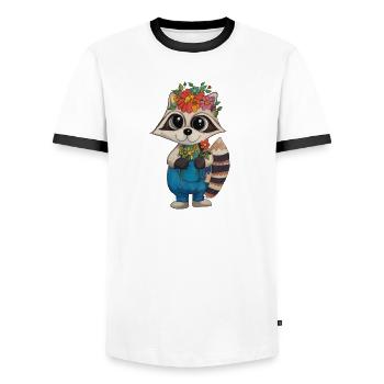 Flower Wreath Raccoon - Men's Ringer Shirt - white/black - Front - AI Model Female 172 light (172cm) & AI Model Male 178 dark (178cm)
