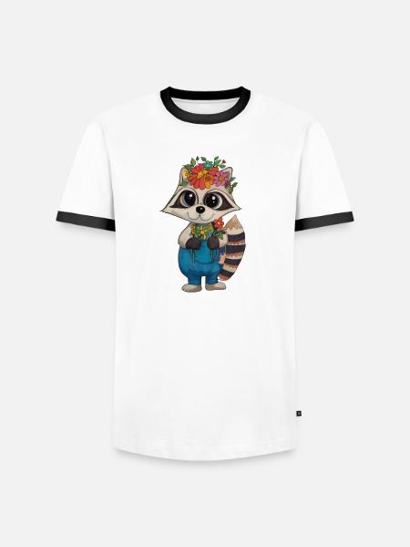 Flower Wreath Raccoon - Men's Ringer Shirt - white/black