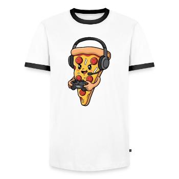 Dessin animé de pizza de jeu - T-shirt contrasté Homme - blanc/noir - Devant - AI Model Female 172 light (172cm) & AI Model Male 178 dark (178cm)