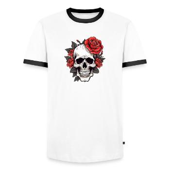 Gothique tête de mort Roses Art de la mode graphique - T-shirt contrasté Homme - blanc/noir - Devant - AI Model Female 172 light (172cm) & AI Model Male 178 dark (178cm)