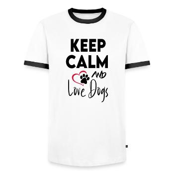 Keep Calm Love Dogs Dog Love Love - Men's Ringer Shirt - white/black - Front - AI Model Female 172 light (172cm) & AI Model Male 178 dark (178cm)