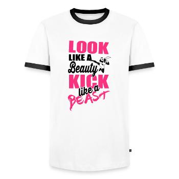 Kick like a beast - Männer Kontrast-T-Shirt - Weiß/Schwarz - Vorne - AI Model Female 172 light (172cm) & AI Model Male 178 dark (178cm)