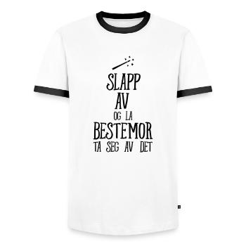 Slapp Av Og La Bestemor Ta Seg Av Det - Men's Ringer Shirt - white/black - Front - AI Model Female 172 light (172cm) & AI Model Male 178 dark (178cm)