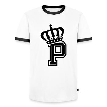Letter P - Men's Ringer Shirt - white/black - Front - AI Model Female 172 light (172cm) & AI Model Male 178 dark (178cm)