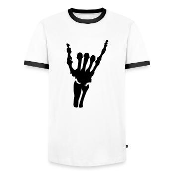 hang_loose_vec_1 de - Männer Kontrast-T-Shirt - Weiß/Schwarz - Vorne - AI Model Female 172 light (172cm) & AI Model Male 178 dark (178cm)