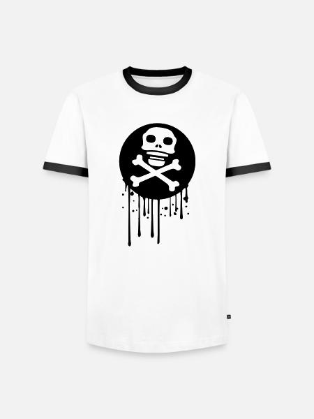 graffiti drip circle pirate logo rudder steering wheel on - Men's Ringer Shirt - white/black