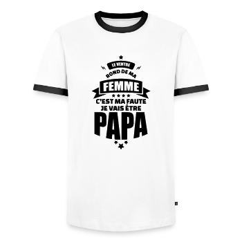 le ventre de ma femme ma faute je vais etre papa - T-shirt contrasté Homme - blanc/noir - Devant - AI Model Female 172 light (172cm) & AI Model Male 178 dark (178cm)