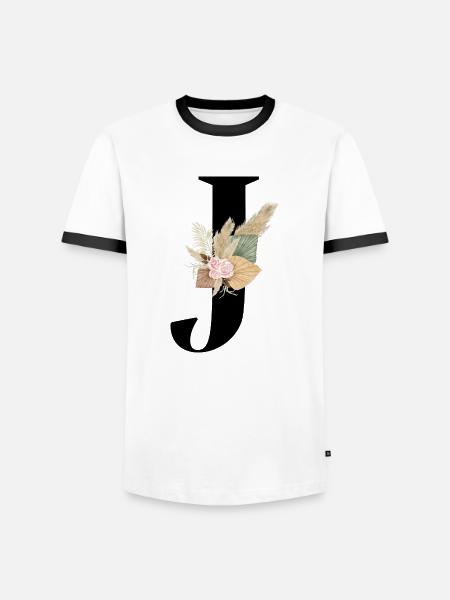 letter J flowered - Men's Ringer Shirt - white/black