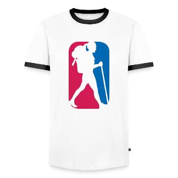 Wandern Outdoor Frau Berge Logo lustiges Geschenk - Männer Kontrast-T-Shirt - Weiß/Schwarz - Vorne - AI Model Female 172 light (172cm) & AI Model Male 178 dark (178cm)