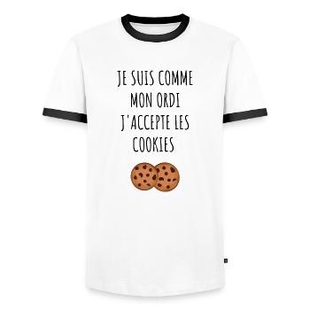 je suis comme mon ordi j'accepte les cookies - T-shirt contrasté Homme - blanc/noir - Devant - AI Model Female 172 light (172cm) & AI Model Male 178 dark (178cm)