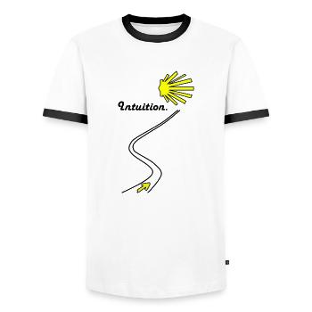 Camino de Santiago Jakobsweg - T-shirt contrasté Homme - blanc/noir - Devant - AI Model Female 172 light (172cm) & AI Model Male 178 dark (178cm)