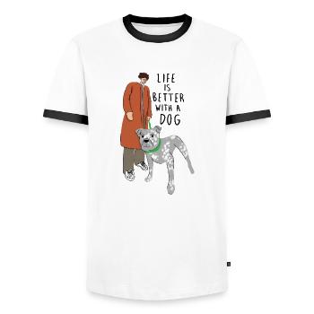 Hund - Männer Kontrast-T-Shirt - Weiß/Schwarz - Vorne - AI Model Female 172 light (172cm) & AI Model Male 178 dark (178cm)