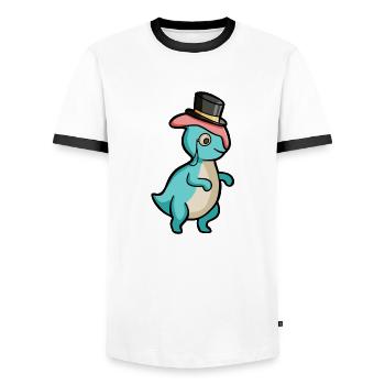 hugadino Parasaurolophus dino, cute dinosaur - Men's Ringer Shirt - white/black - Front - AI Model Female 172 light (172cm) & AI Model Male 178 dark (178cm)