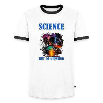 Science, enlever tout le plaisir de deviner 14 - T-shirt contrasté Homme - blanc/noir - Devant - AI Model Female 172 light (172cm) & AI Model Male 178 dark (178cm)
