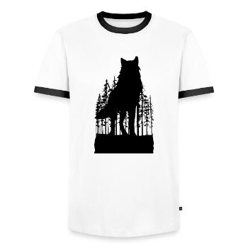 Loup sauvage croquis animaux sauvages randonnée nature âme - T-shirt contrasté Homme - blanc/noir - Devant - AI Model Female 172 light (172cm) & AI Model Male 178 dark (178cm)