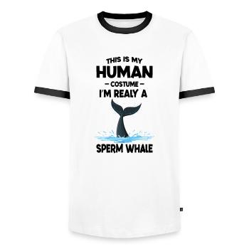 This is My Human Costume I m a Really Whale - Men's Ringer Shirt - white/black - Front - AI Model Female 172 light (172cm) & AI Model Male 178 dark (178cm)