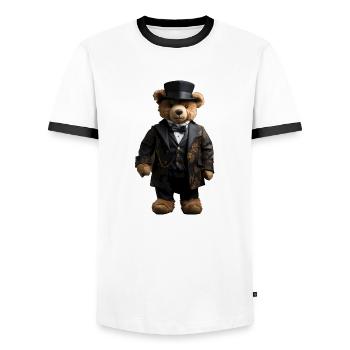 Clothes make the man, even with bears - Men's Ringer Shirt - white/black - Front - AI Model Female 172 light (172cm) & AI Model Male 178 dark (178cm)