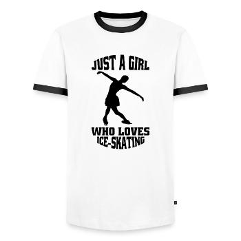 Eiskunstlauf Schlittschuh Eislauf Eiskunstlaufen - Männer Kontrast-T-Shirt - Weiß/Schwarz - Vorne - AI Model Female 172 light (172cm) & AI Model Male 178 dark (178cm)