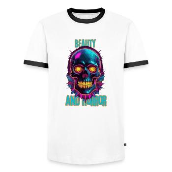 Colorful skull with feathers - Men's Ringer Shirt - white/black - Front - AI Model Female 172 light (172cm) & AI Model Male 178 dark (178cm)