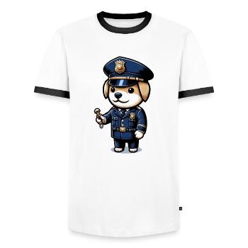 Chien mignon policier - T-shirt contrasté Homme - blanc/noir - Devant - AI Model Female 172 light (172cm) & AI Model Male 178 dark (178cm)