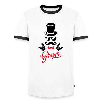 groom - Men's Ringer Shirt - white/black - Front - AI Model Female 172 light (172cm) & AI Model Male 178 dark (178cm)