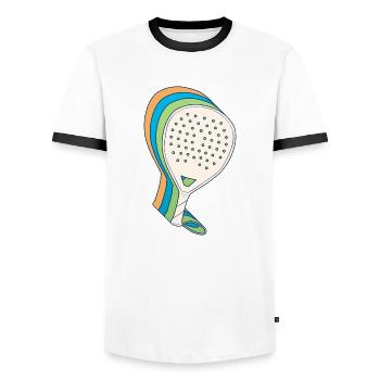 Padel Paddle Racket Tennis Sport I Gift - Men's Ringer Shirt - white/black - Front - AI Model Female 172 light (172cm) & AI Model Male 178 dark (178cm)