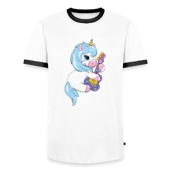 Niedliches Baby-Einhorn spielt Gitarre - Männer Kontrast-T-Shirt - Weiß/Schwarz - Vorne - AI Model Female 172 light (172cm) & AI Model Male 178 dark (178cm)