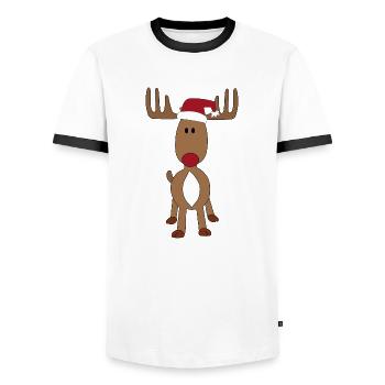Design Elch mit Weihnachtsmütze - Männer Kontrast-T-Shirt - Weiß/Schwarz - Vorne - AI Model Female 172 light (172cm) & AI Model Male 178 dark (178cm)
