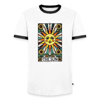 The Sun - Men's Ringer Shirt - white/black - Front - AI Model Female 172 light (172cm) & AI Model Male 178 dark (178cm)