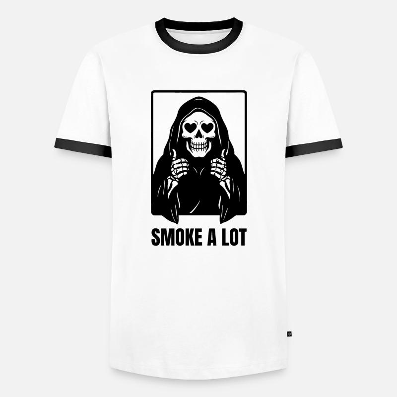 Der Sensenmann - übers Rauchen - Männer Kontrast-T-Shirt - Weiß/Schwarz