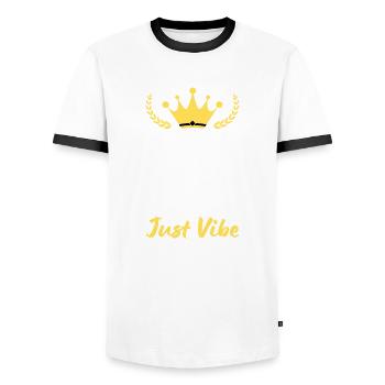 Keep Calm and Just Vibe - Men's Ringer Shirt - white/black - Front - AI Model Female 172 light (172cm) & AI Model Male 178 dark (178cm)