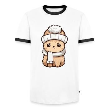 Alpaca Winter Animal Baby Comic - Men's Ringer Shirt - white/black - Front - AI Model Female 172 light (172cm) & AI Model Male 178 dark (178cm)
