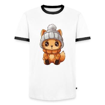 écureuil hiver animal bébé bande dessinée - T-shirt contrasté Homme - blanc/noir - Devant - AI Model Female 172 light (172cm) & AI Model Male 178 dark (178cm)