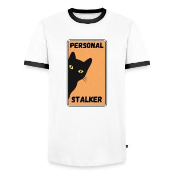 Black Cat – Personal Stalk - Men's Ringer Shirt - white/black - Front - AI Model Female 172 light (172cm) & AI Model Male 178 dark (178cm)