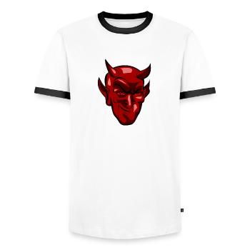devil - Men's Ringer Shirt - white/black - Front - AI Model Female 172 light (172cm) & AI Model Male 178 dark (178cm)