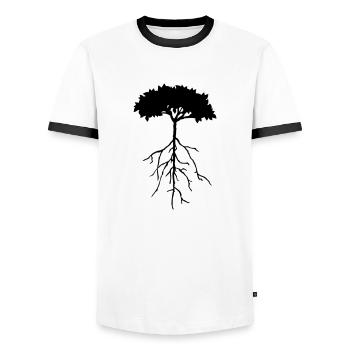 root tree - Men's Ringer Shirt - white/black - Front - AI Model Female 172 light (172cm) & AI Model Male 178 dark (178cm)